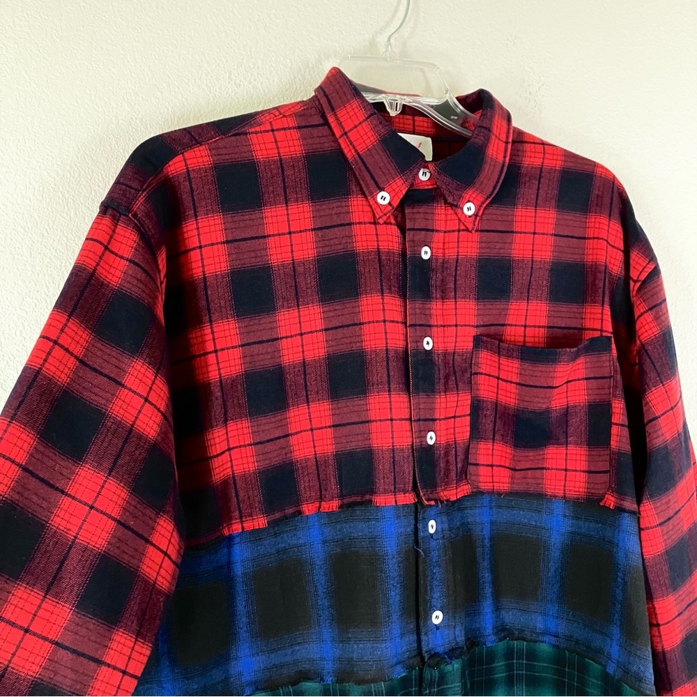 Sugarfox Patchwork Plaid Flannel Button Up Shirt … - image 3